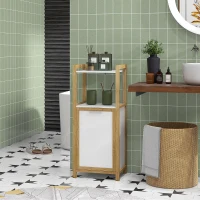 HOMCOM Meuble sur pied en bambou panier à linge salle de bain gain de place - 2 étagères - dim. 40L x 30l x 86,5H cm(m-10)