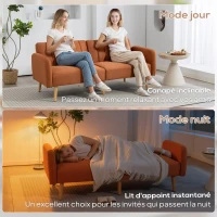 HOMCOM Canapé Convertible 2 Places Design scandinave Dossier inclinable 3 Positions Pieds Bois Tissu Aspect Lin marron(m-7)