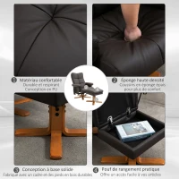 HOMCOM Fauteuil relax massant avec pouf, fauteuil de relaxation pivotant à 360°, dossier inclinable, 80 x 86 x 99 cm, marron(m-5)