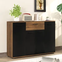 HOMCOM Buffet salon meuble de rangement avec 4 placards, tiroirs et étagères réglables, dim. 120 x 35 x 85 cm, marron et noir(m-2)