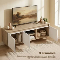 HOMCOM Meuble TV 120 cm, meuble télé pour téléviseur jusqu'à 55 pouces avec 3 portes, étagère réglable, chêne et blanc(m-5)