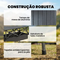 Outsunny Mesa Dobrável de Campismo 93x55x68 cm com Rede de Armazenamento Tampo Enrolável em Alumínio Saco de Transporte Preto(m-6)