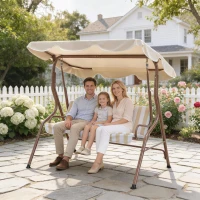 Outsunny Dondolo da giardino 3 posti con tetto inclinabile e cuscini, Marrone e Crema(m-6)