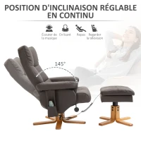 HOMCOM Fauteuil relax massant avec pouf, fauteuil de relaxation pivotant à 360°, dossier inclinable, 80 x 86 x 99 cm, marron(m-6)