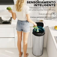HOMCOM Balde de Lixo de Cozinha Automático 55 L em Aço Inoxidável com Sensor Infravermelho Fechamento Suave 32x30x78,5 cm Prateado(m-4)