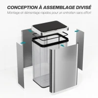 HOMCOM Cubo con Sensor de 40 L, Tapa con Cierre Suave, Cubo de Cocina Automático Acero Inoxidable, Plateado(m-4)