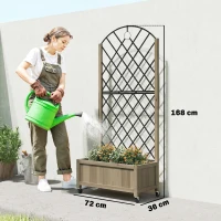 Outsunny Floreira de Madeira com Grade Metálica e Rodas para Plantas Trepadeiras Vaso Elevado 72x36x168 cm Carbonizado(m-3)