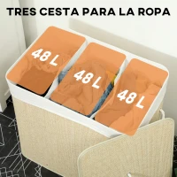 HOMCOM Cesto de Ropa Sucia 144L de Bambú con 3 Compartimentos Asas Bolsa Interior Extraíble 60x40x60 cm Crema(m-4)