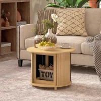 HOMCOM Table basse ronde table de salon en bambou avec rangement caché et porte coulissante, dim. Ø 60 x 45H cm, bois naturel(m-10)