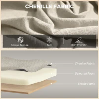 HOMCOM Dwuosobowa sofa, mała sofa z tkaniny chenille z oparciem skrzydłowym, grubym siedziskiem i nogami z drewna kauczukowego, beżowa(m-4)