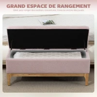 HOMCOM Banc de rangement, coffre de rangement avec couvercle amovible style scandinave, en tissu lin, 110 x 39 x 45 cm, rose(m-4)