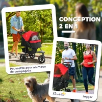 PawHut Poussette pour chien chariot pliable 3 roues tout-terrain EVA 12" auvent ajustable 2 laisses 109,5x57,5x106,5cm rouge(m-5)