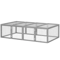 PawHut Clapier cage à lapins extérieur intérieur 2 portes supérieures 181L x 100l x 48H cm bois massif gris(m-1)