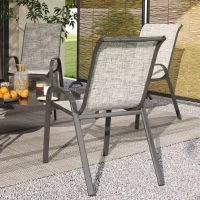 Outsunny Set 4 Sedie da Giardino Impilabili con Braccioli Curvi, in Acciaio e Tessuto Traspirante, 54x71x93 cm, Grigio(m-9)
