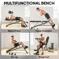 SPORTNOW Wielofunkcyjna ławka treningowa, regulowana ławka skośna i płaska z 6-stopniowym oparciem, 3-stopniowym siedziskiem, czarna(m-4)