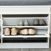 HOMCOM Shoe Storage Bench with Seat Cushion, 2 Drawers, Adjustable Shelf for Entryway, Living Room, White(m-8)