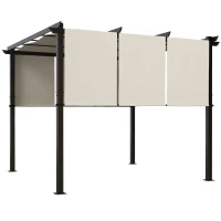 Outsunny Pergola mit 3 verschiebbaren Bahnen 3 x 3 x 2,38 m Stahlkonstruktion schwarz, hochdichtes Polyestergewebe beige(m-8)