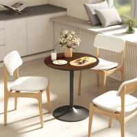 HOMCOM Table à manger ronde 70 cm pour 2 personnes avec plateau en placage de bois massif et piétement en acier marron(m-8)