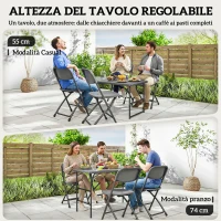 Outsunny Set Tavolo Regolabile e 4 Sedie da Giardino Pieghevoli in HDPE Effetto Legno, Grigio Scuro(m-5)
