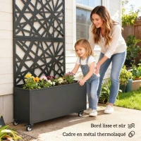 Outsunny Jardinière avec treillis, bac à fleurs, avec brise-vue et roulettes verrouillables, métal, 90 x 30 x 160 cm, noir(m-7)