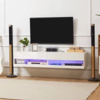 HOMCOM Meuble TV banc TV mural suspendu LED style contemporain - placards avec 2 portes battantes et 2 passe-câbles en bois(m-10)