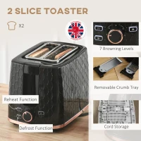 HOMCOM Zestaw Czajnik i Toster, 1,7 L, różne tryby, wskaźniki LED, Kolor Czarny(m-5)