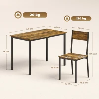 HOMCOM Set tavolo da pranzo con 4 sedie e gambe in metallo, Marrone rustico(m-3)