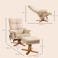 HOMCOM Fauteuil relax massant avec pouf, fauteuil de relaxation pivotant à 360°, dossier inclinable, 80 x 86 x 99 cm, crème(m-3)