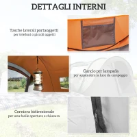 Outsunny Tenda da Campeggio Pop Up 2 Posti con 2 Porte, 4 Finestre e Telo Impermeabile, 263.5x220x123 cm, Arancione(m-5)