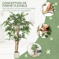 HOMCOM Plante artificielle intérieure 150 cm banian arbre artificiel, pot en plastique et tronc en bois massif, vert(m-6)