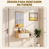 HOMCOM Conjunto de Móveis de Entrada de Parede com Espelho e Arrumação com Gaveta e 2 Prateleiras Abertas em Madeira Natural(m-7)