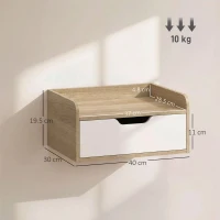 HOMCOM Set 2 comodini sospesi con cassetto e ripiano, 40x30x19,5 cm, Legno e Bianco(m-3)