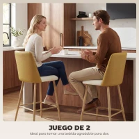 HOMCOM Juego de Taburetes Altos de Cocina con Respaldo y Reposapiés Tapizados de Lino y PU Marco de Acero Marrón(m-4)