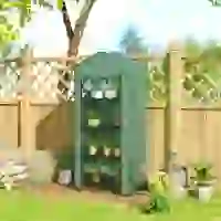 Outsunny Estufa de Exterior com 4 Prateleiras e Rodas Porta Enrolável Estrutura em Aço e Cobertura de PE 140g/㎡ Anti-UV 69x50x165 cm Verde(m-9)