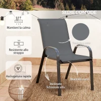 Outsunny Set da Giardino 3pz con 2 Sedie da Giardino 54x71x93 cm e Tavolino Rotondo Ø60x71 cm in Acciaio Grigio Scuro(m-6)