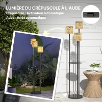 Outsunny Lampadaire solaire extérieur en résine tressée, lampadaire à 3 lumières avec capteur et étagère, Ø37 x 144 cm, jaune(m-6)