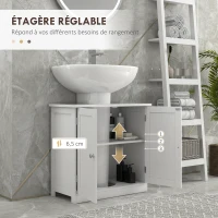HOMCOM Meuble sous lavabo, meuble de salle de bain placard à 2 portes, étagère réglable, anti-humidité, 60 x 30 x 60 cm, blanc(m-5)