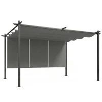Outsunny Pérgola com Teto Retrátil de 390x293x220 cm Pérgola de Parede ou Independente com Lados Enroláveis Proteção UV30+ Cinzento(m-1)