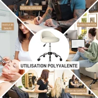 HOMCOM Tabouret à roulettes tabouret de travail pivotant 360° hauteur réglable 53-73 cm revêtement synthétique blanc(m-7)