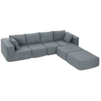 HOMCOM Canapé modulable d'angle en tissu effet velours et mousse avec coussins, 294x165x70 cm, Gris foncé