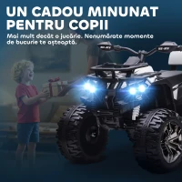 HOMCOM Quad Electric pentru Copii 12V cu Faruri și Conector USB pentru Muzică Alb(m-8)