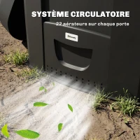 Outsunny Composteur de jardin, 240L, bac à compost extérieur, en polypropylène, 3 Portes, 66 Aérations, 78 x 75 x 78 cm, Noir(m-8)