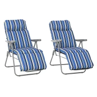 Outsunny Set 2 Sdraio Pieghevoli con Schienale Regolabile a 5 Livelli, in Acciaio e Poliestere, 60x75x102 cm, Blu e Crema(m-11)