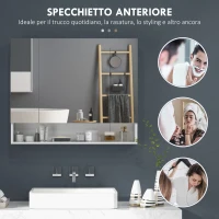 kleankin Specchiera Bagno con Armadietto 3 Ante Soft Close e Ripiani Regolabili, 90x15x75 cm, Bianco(m-7)