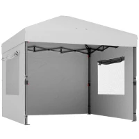 Outsunny Faltpavillon Pop-up 3x3 m mit 3 Seiten, 2 Fenstern, Höhenverstellbar, UPF50+, Transporttasche und Sandsäcken, Weiß(m-1)