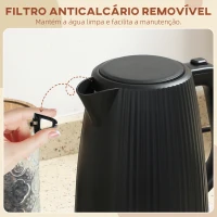 HOMCOM Fervedor Elétrico 1,7L 2200W com Filtro Antical Removível Desligamento Automático Base Giratória 360° Preto(m-7)