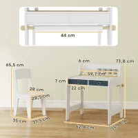 AIYAPLAY Bureau enfant avec chaise, table enfant et chaise avec 2 tiroirs en tissu et porte-gobelet, 62,8x55,6x73,8cm, blanc(m-3)