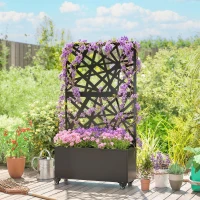 Outsunny Jardinière avec treillis, bac à fleurs, avec brise-vue et roulettes verrouillables, métal, 90 x 30 x 160 cm, noir(m-10)