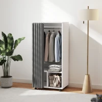 HOMCOM Armoire penderie armoire de rangement mobile avec rideau, tringle de suspension, 60 x 40 x 128 cm, blanc(m-10)
