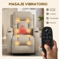 HOMCOM Sillón de Masaje Giratorio Sillón Relax Reclinable con 8 Puntos de Masaje Función de Calefacción 82x99x103 cm Crema(m-4)